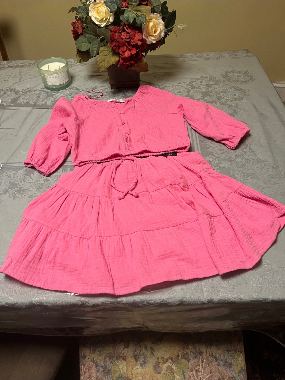 This beautiful Girls' Pink Tiered Two-Piece Dress (new)